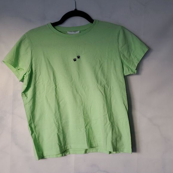 NWT - TOPSHOP T-shirt With Paw Print Motif In Pale Green - Picture 1 of 6